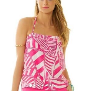 Lily Pulitzer Lei Lei Tube Top Silk Geometric Print Halter Top Size Small